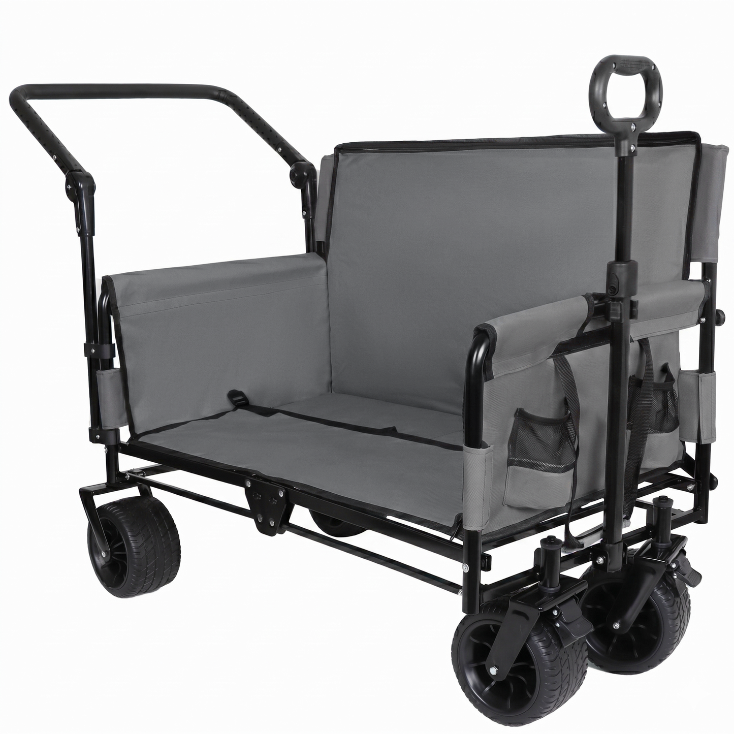 3-in-1 Folding Wagon Cart with Bench Seat & Canopy & Storage, 500lbs Heavy-Duty, 180L Capacity, All-Terrain Wagon for Camping, Beach, Sports, & Garden, Gray image 11
