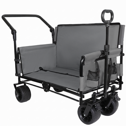 3-in-1 Folding Wagon Cart with Bench Seat & Canopy & Storage, 500lbs Heavy-Duty, 180L Capacity, All-Terrain Wagon for Camping, Beach, Sports, & Garden, Gray image 11