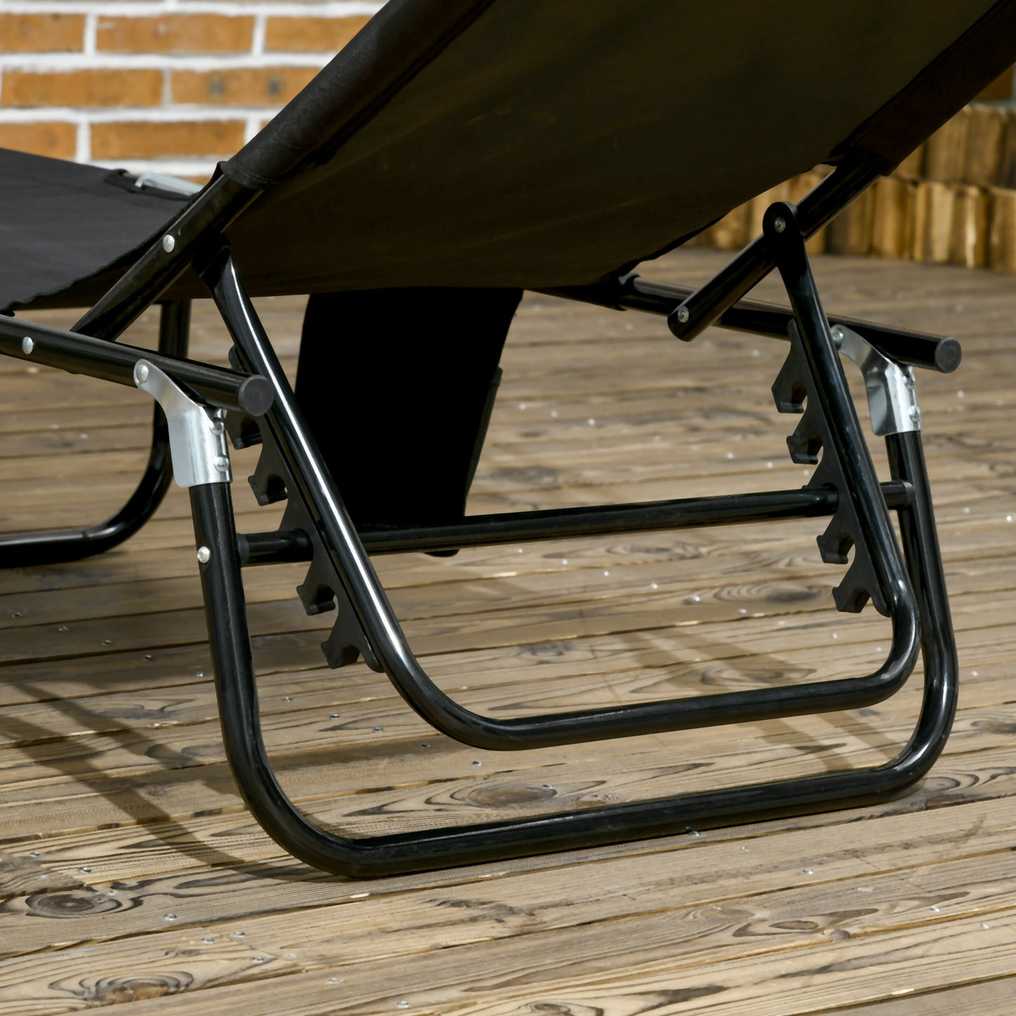 Outsunny Folding Chaise Lounge Pool Chairs, Outdoor Sun Tanning Chairs with Canopy Shade, Reclining Back, Steel Frame and Side Pocket for Beach, Yard, Patio, Tan image 9