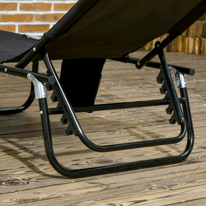 Outsunny Folding Chaise Lounge Pool Chairs, Outdoor Sun Tanning Chairs with Canopy Shade, Reclining Back, Steel Frame and Side Pocket for Beach, Yard, Patio, Tan image 9