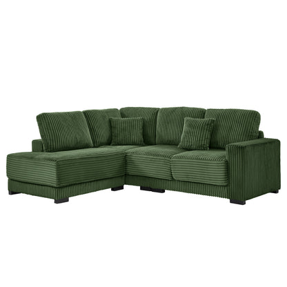 93" Sectional Sofa, L Shaped Sofa Couch with Reversible Chaise Lounge, Upholstered Soft Corduroy Couch for Living Room, Apartment (Green) image 9