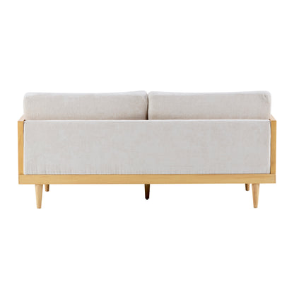 EMIR 72" Square Arm 3-Seater Boucle Sofa with Cane Rattan and Wooden Frame,Natural,Living Rooms,Bedrooms,Apartment Office image 3