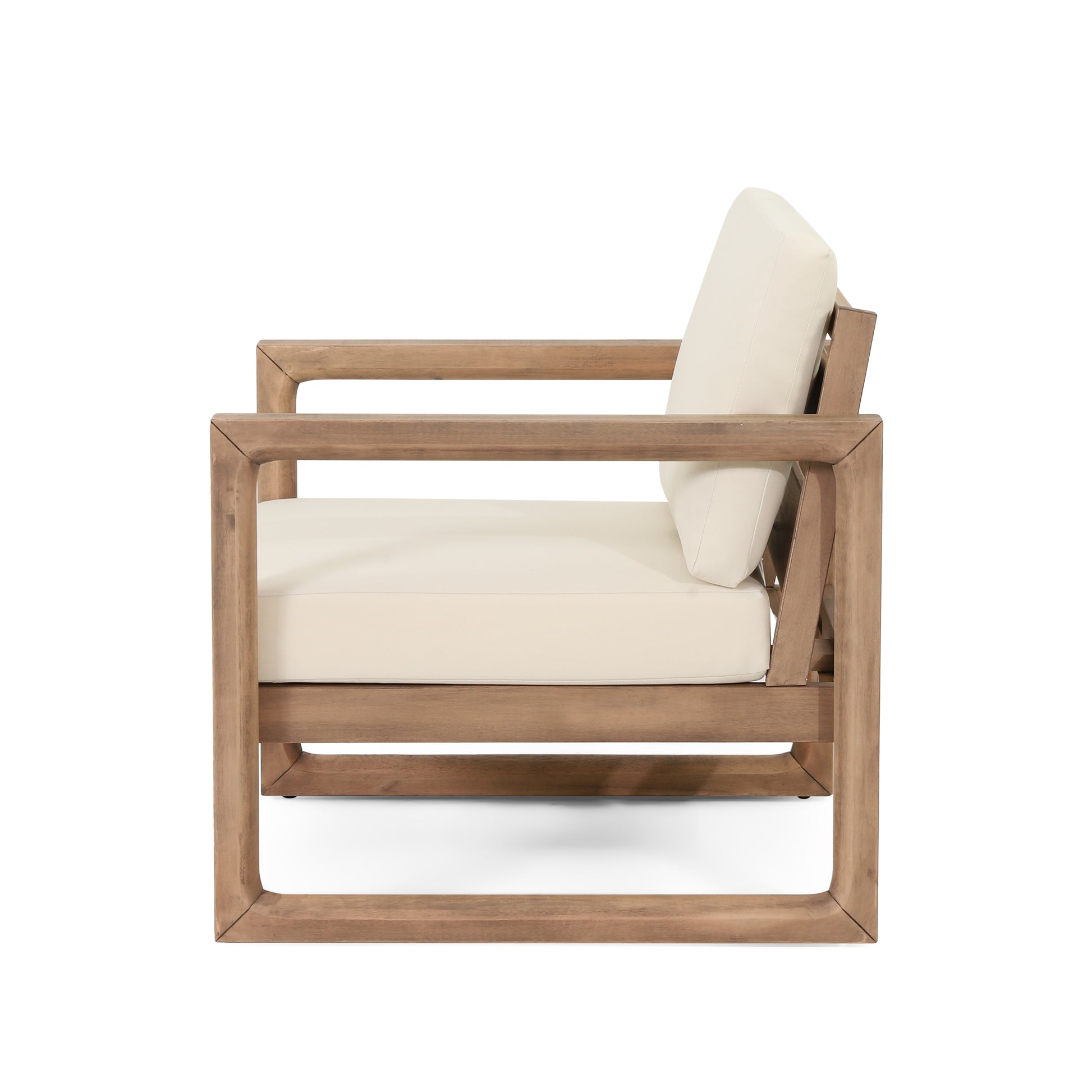Set of 2, Outdoor Acacia Wood Patio Club Chair, Wood Patio Furniture,Waterproof Thick Cushion Deep Seating for Porch, Garden, Backyard, Balcony, Brown Wash and Beige Cushion image 8