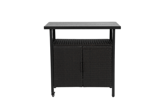 Outdoor Wicker Bar Cart, Patio Wine Serving Cart w/Wheels, Rolling Rattan Beverage Bar Counter Table for Porch Backyard Garden Poolside Party, Black image 1