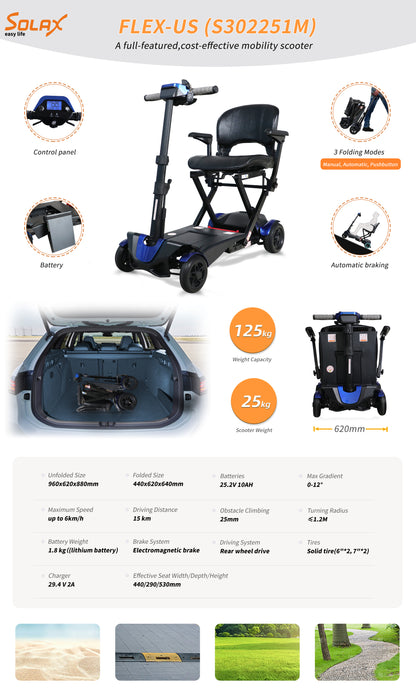 SOLAX Remote Control Foldable Electric Mobility Scooter with Suspension for Senior, Lightweight 4 Wheels Electric Powered Scooter for Travel Shopping image 2