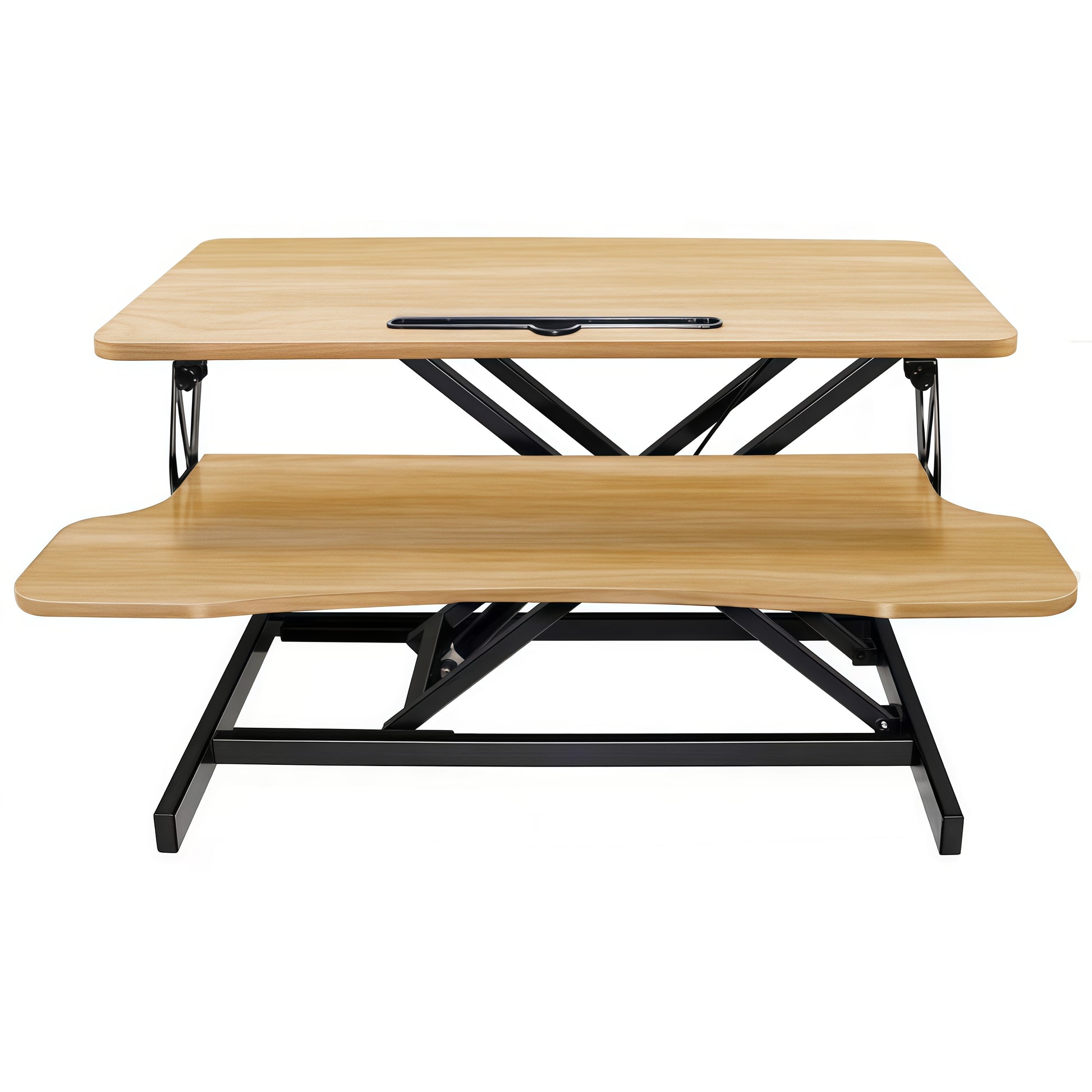32 Inch Desk Converter, Height Adjustable Sit to Stand Riser, Dual Monitor and Laptop Workstation with Wide Keyboard Tray, Standing Computer Desk, Natural Color image 10