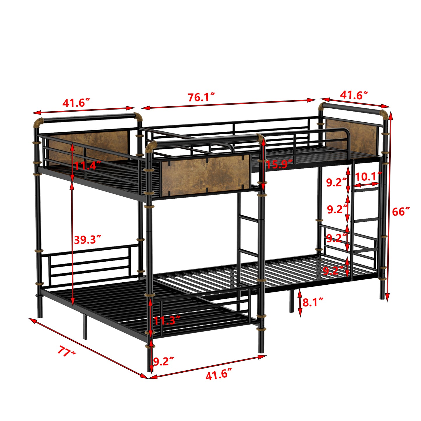 Quad Bunk Bed for 4 Kids, Heavy Duty Metal Twin Bunk Bed Frame, Detachable Triple Bunk Bed, Can Be Divided Into 3 Twin Beds, Black(Old SKU W2580S00020) image 9