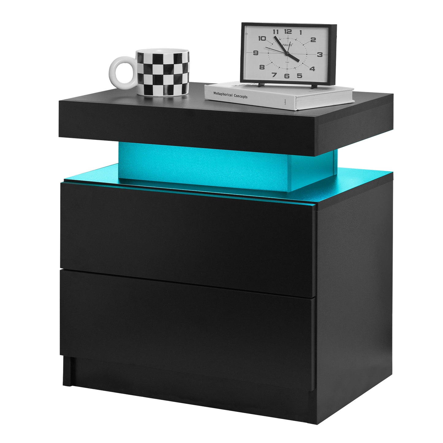 Nightstand LED Bedside Table Cabinet Lights Modern End Side with 2 Drawers for Bedroom (Black) image 8