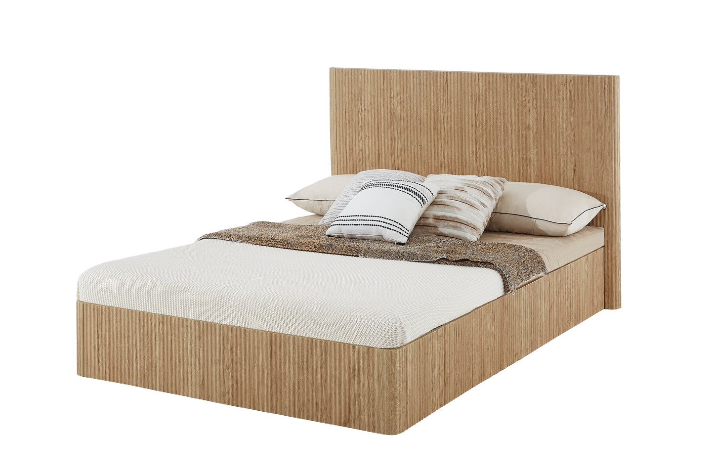 Queen Size Lift Up Storage Bed Frame, Wooden corrugated curved lines, Hydraulic Storage/No Box Spring Needed, Oak. image 8