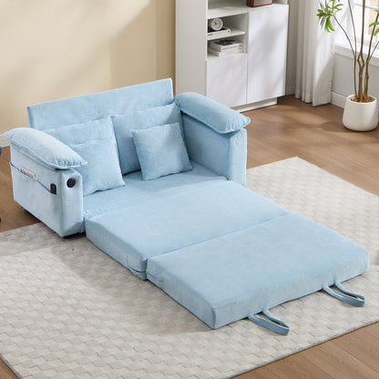 58 inch 3-in-1 Upholstered Futon Sofa Convertible Floor Sofa bed,Foldable Tufted Loveseat with Pull Out Sleeper Couch Bed,Folding Mattres Love Seat Daybed W/Side Pockets for Living Room Blue image 8