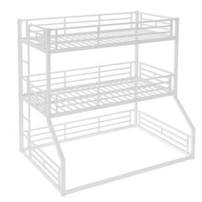 Twin over Twin over Full Bunk Bed, Metal Triple Bunk Bed with Safety Guardrails, Heavy-duty Bunk Bed with Noise-reduced Design, White image 10