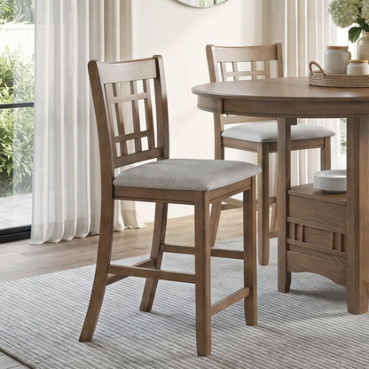 Brown Finish Counter Height Dining Chairs Set of 2 Padded Seat Upholstery Wood Frame Dining Kitchen Furniture image 1
