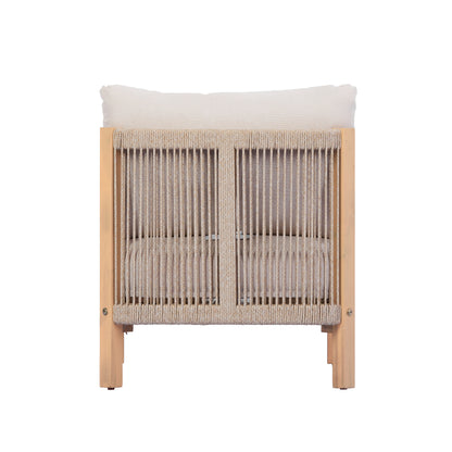 5 Piece Set Acacia wood Outdoor Sofa Set, outdoor rope-woven chair, deep seat design with soft cushion, suitable for porches, gardens, backyards, and balconies (Light Teak + Beige Rope + Beige Cushion image 10