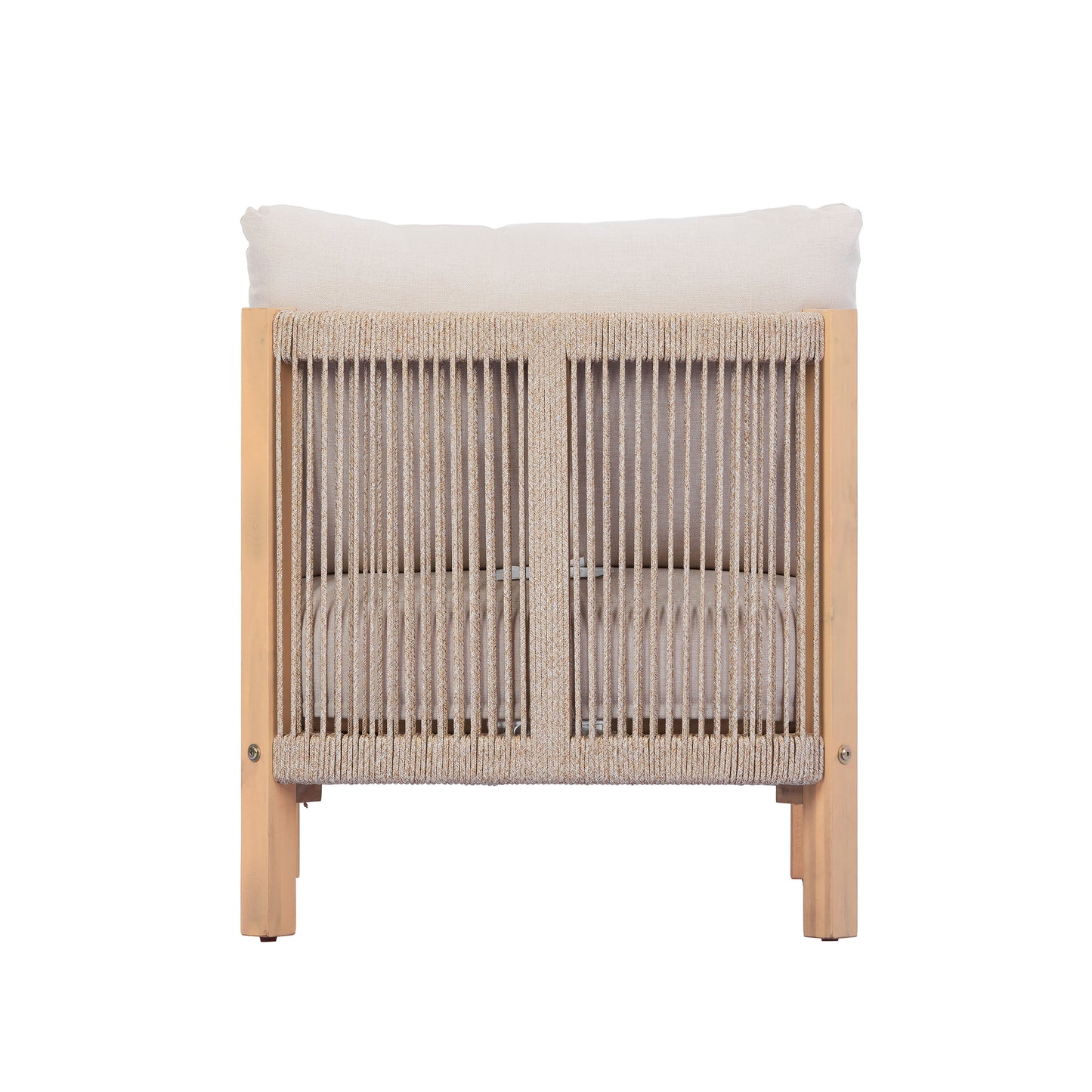 4 Piece Set Acacia wood Outdoor Sofa Set, outdoor rope-woven chair, deep seat design with soft cushion, suitable for porches, gardens, backyards, and balconies (Light Teak + Beige Rope + Beige Cushion image 10