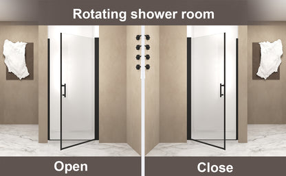 28"x 72" Pivot Shower Door, Matte Black Aluminum Frame, Half Frame,1/4"(6mm) Tempered Glass Explosion Proof Film,Stainless Steel Handle image 10
