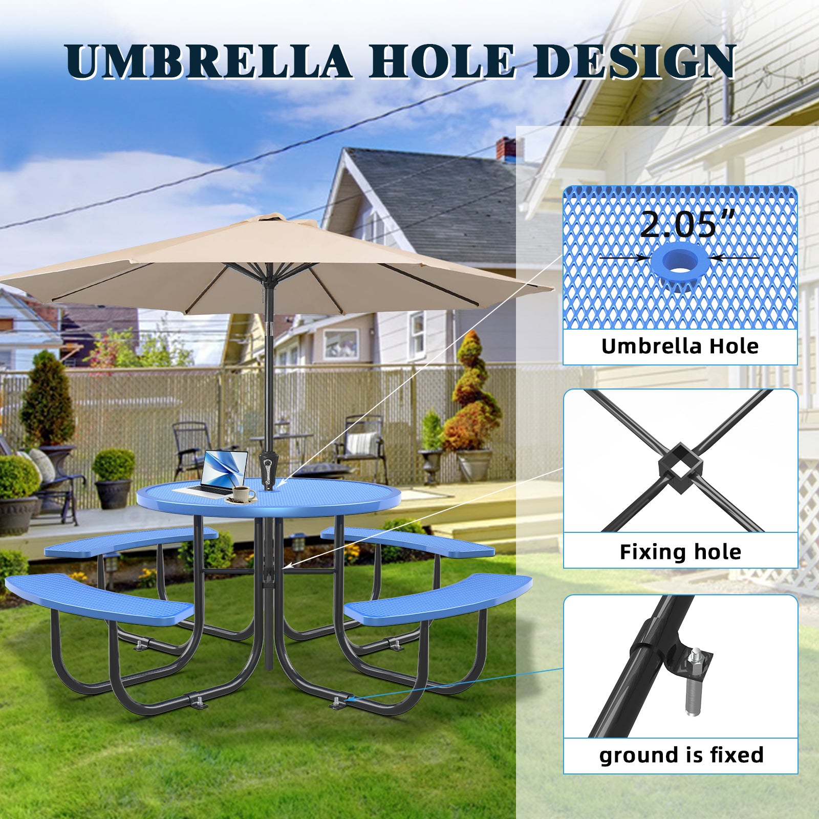 Blue Round Table & Chair Set with Umbrella Hole image 6