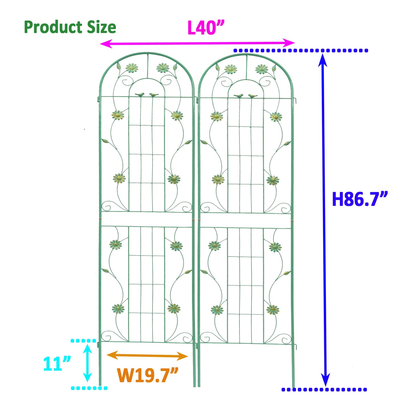 4 Pack Metal Garden Trellis 86.7" x 19.7" Rustproof Trellis for Climbing Plants Outdoor Flower Support Green image 3