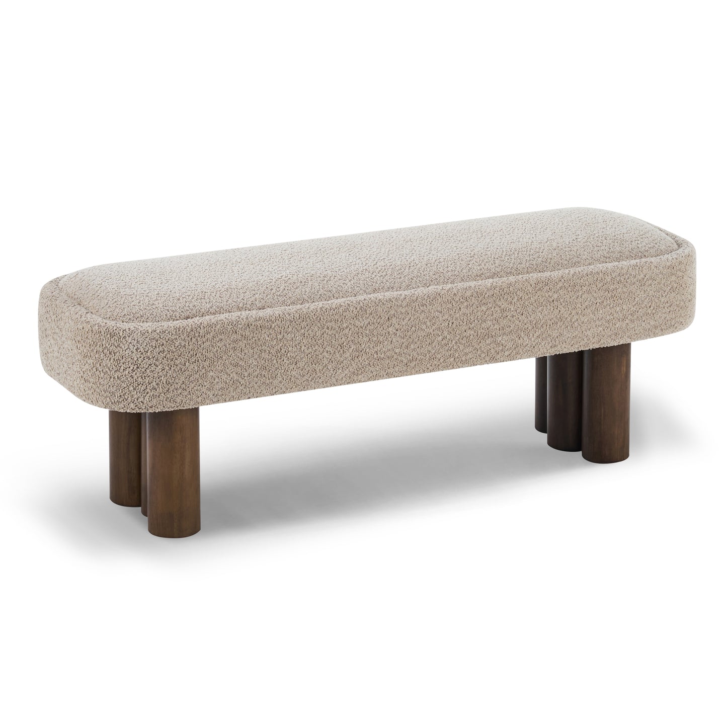Indoor Khaki Boucle Dining Bench with Walnut Color Legs, 51.57'L Upholstered Seating for Kitchen, Dining Room and Living Space,250lbs Capacity image 7