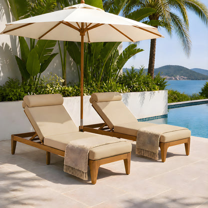 TOPMAX Acacia Wood Chaise Lounge, Outdoor Sun Lounge Chair, Patio Recliner with Adjustable Backrest and Head Pillow for Poolside, Backyard, Garden, Indoor&Outdoor, set of 2, Coffee Brown image 2