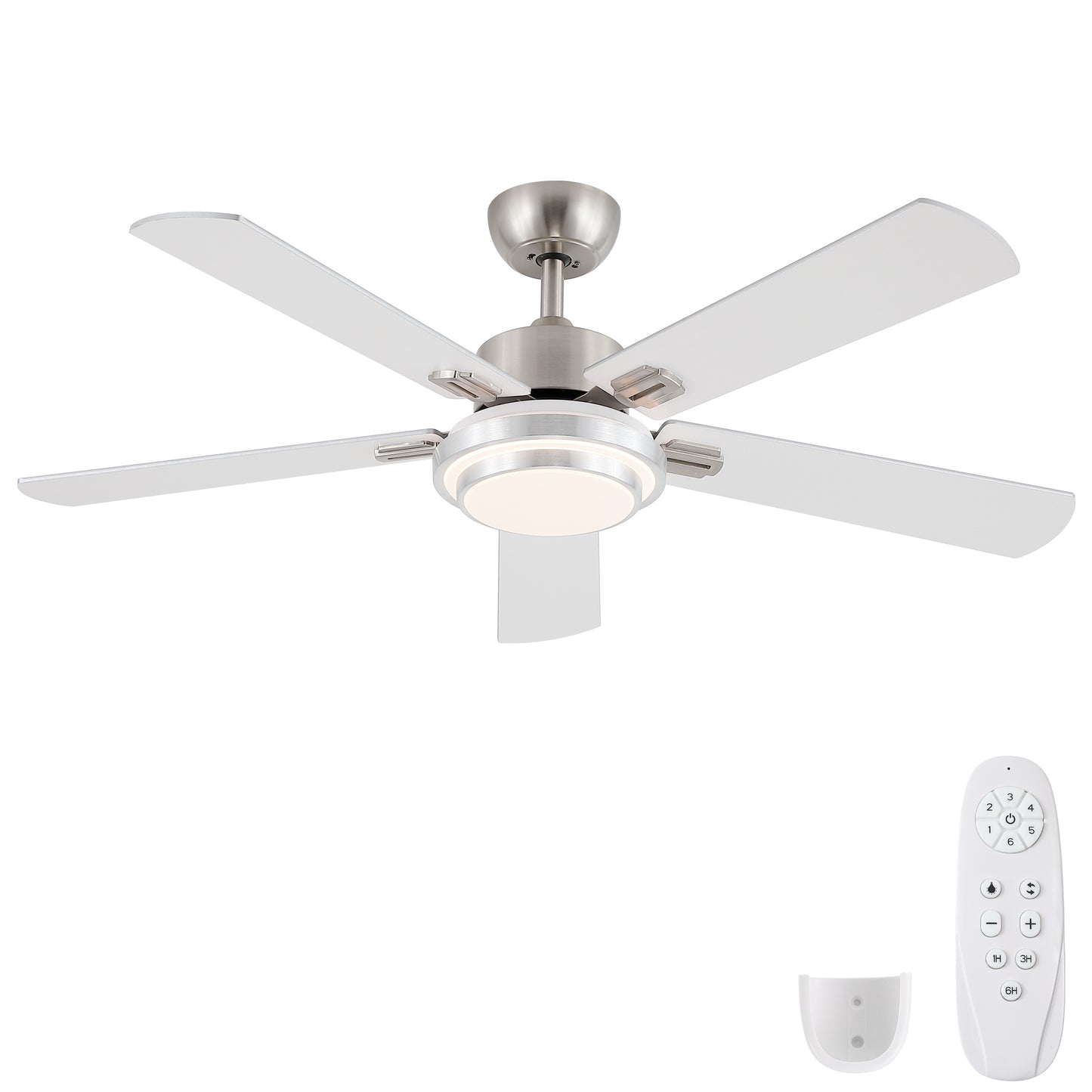 52 in. Indoor Brushed Nickel Ceiling Fan with Intergrated LED Light Kit with Remote Control, 5 Plywood Blades and Work with Smart APP image 4