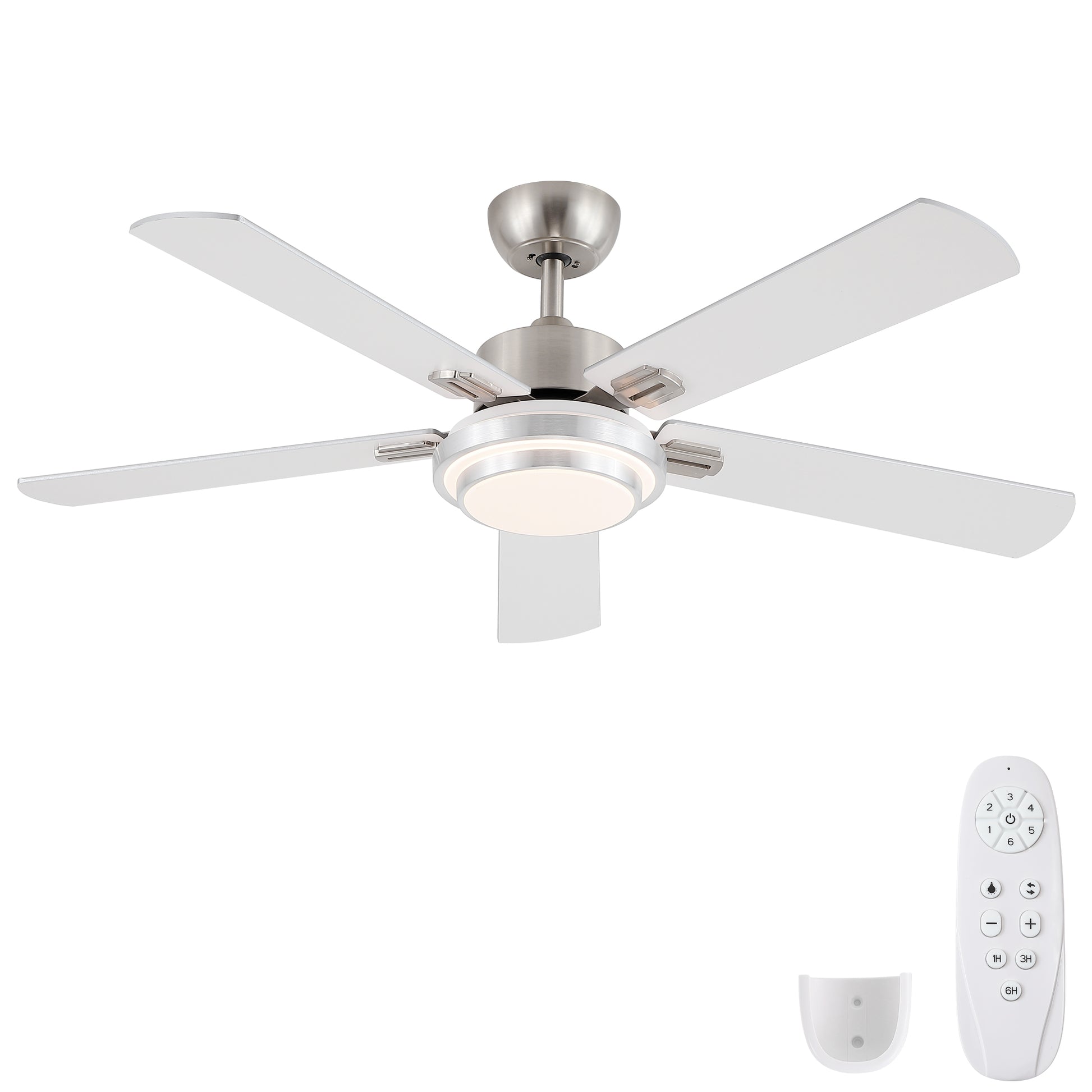 52 in. Indoor Brushed Nickel Ceiling Fan with Intergrated LED Light Kit with Remote Control, 5 Plywood Blades and Work with Smart APP image 4