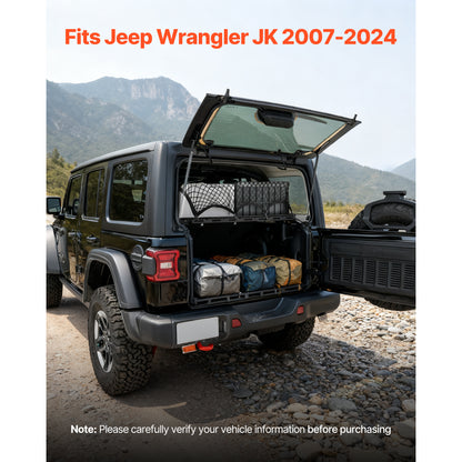 Rear Trunk Cargo Rack, for 2007-2024 Jeep Wrangler JK 4-Door Hardtops, 300 lbs Capacity, Carbon Steel Basket Tray Interior Storage Luggage Carrier with Net, Shelf Stand Organizer for Camping Trip Gear image 3