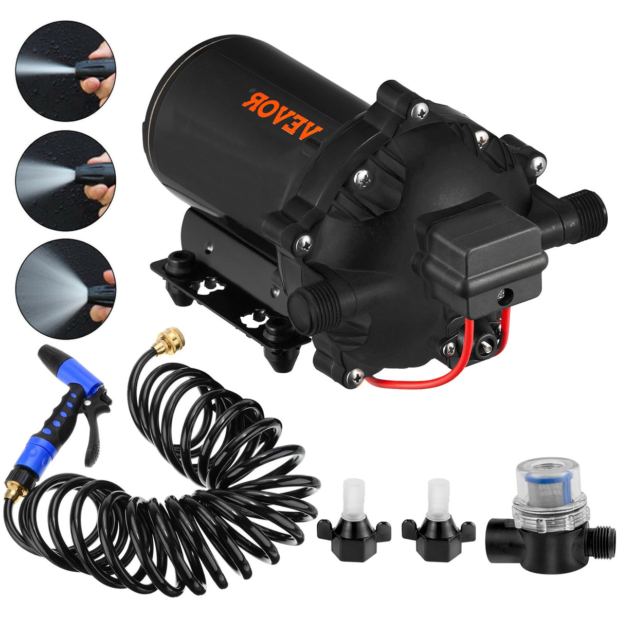 VEVOR Water Pump, 12V DC / 110V Self Priming Diaphragm & Dec Deck Wash Pump Kit - 12V DC, 70 PSI