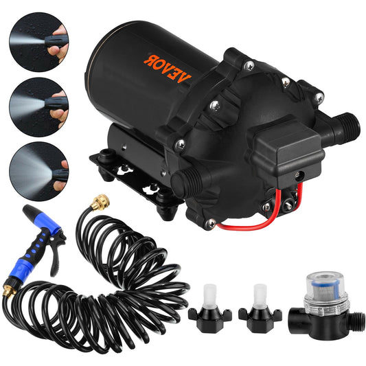 VEVOR Water Pump, 12V DC / 110V Self Priming Diaphragm & Dec Deck Wash Pump Kit - 12V DC, 70 PSI