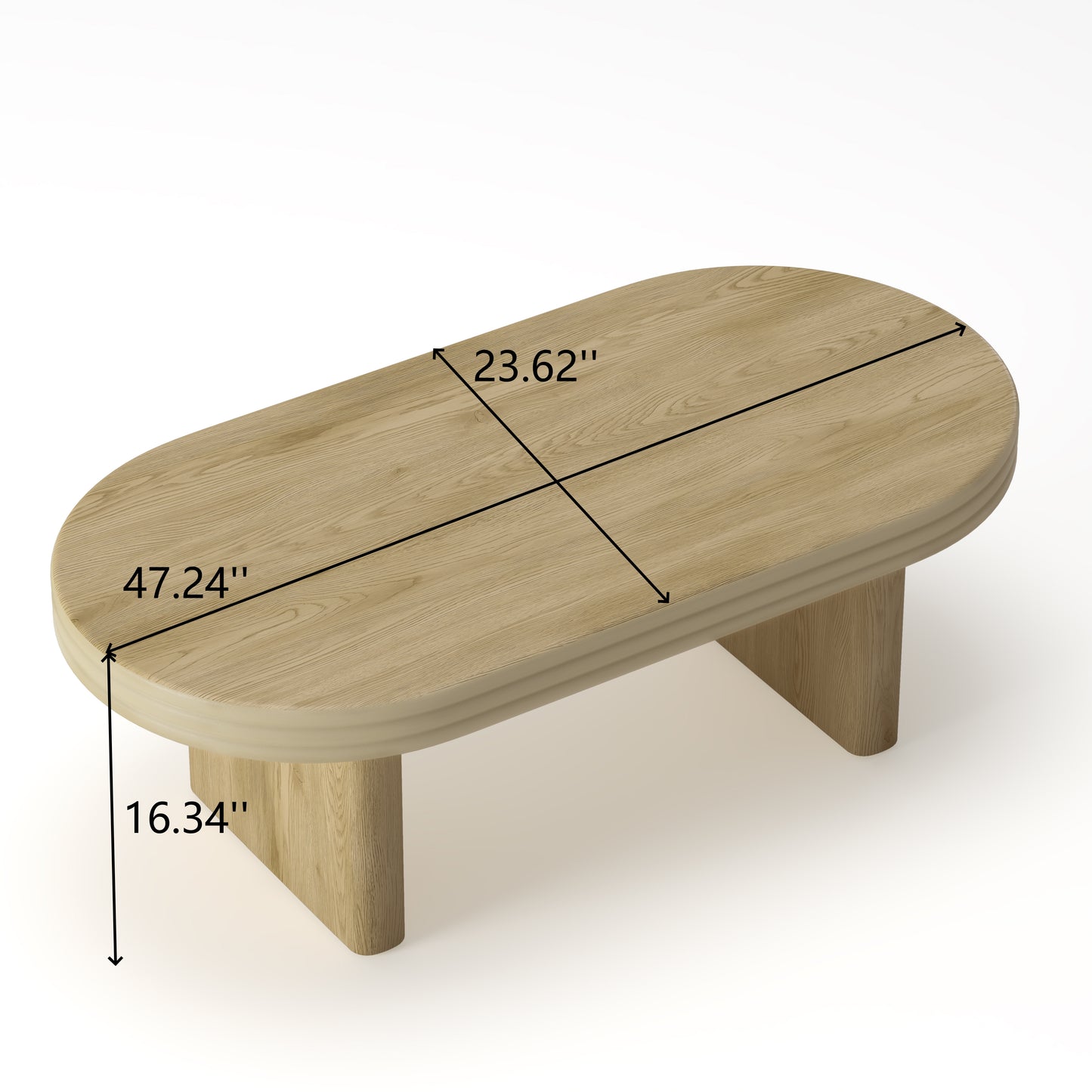 Mid Century Modern Oval Fluted Coffee Table, Farmhouse Wood Coffee Table, Cocktail Table, Center Table for Living Room, Office, Home Decor(Natural, 23.62" D x 47.24" W x 16.34" H) image 9