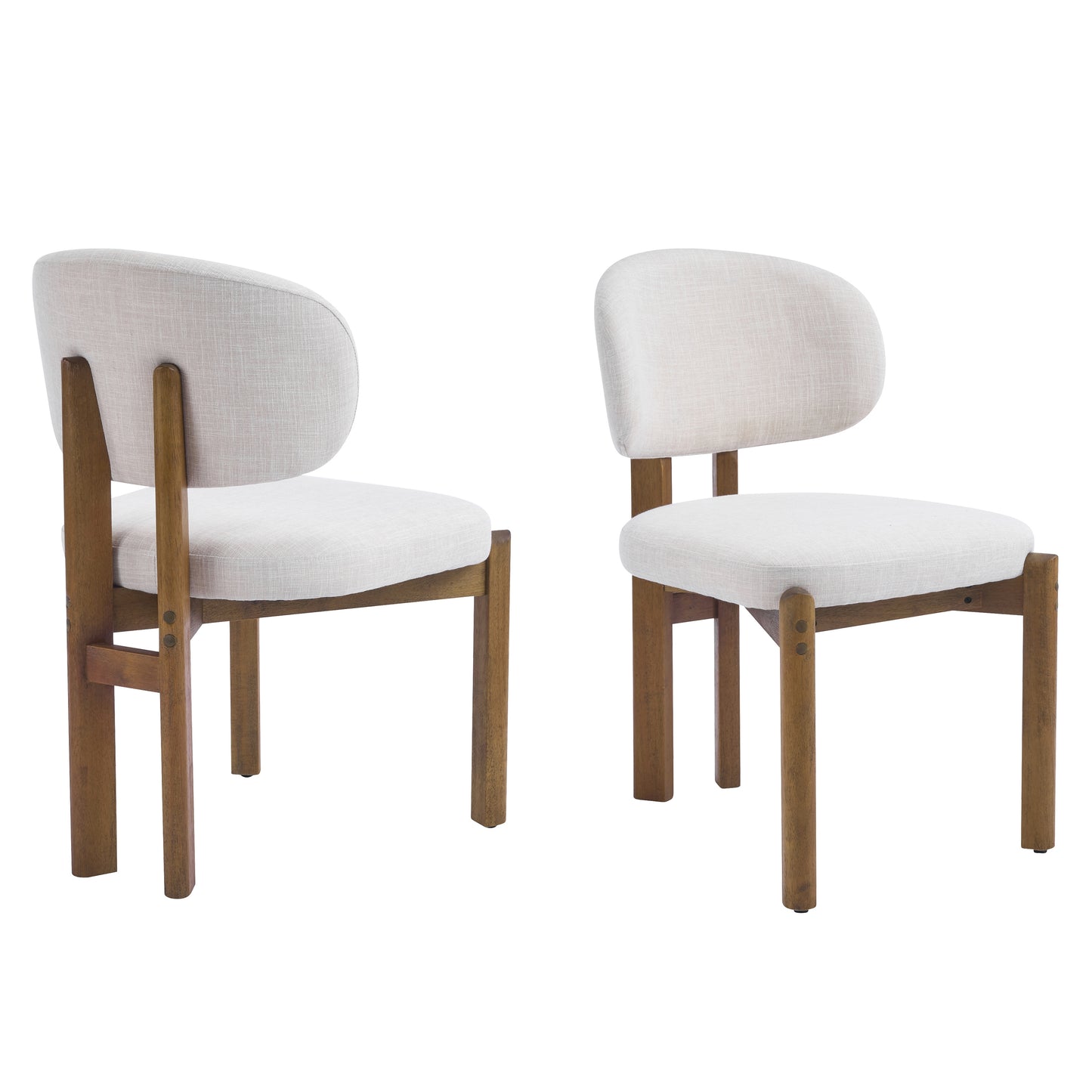 Beige Upholstered Mid-Century Walnut Finished Frame Dining Chairs (Set of 2) image 4