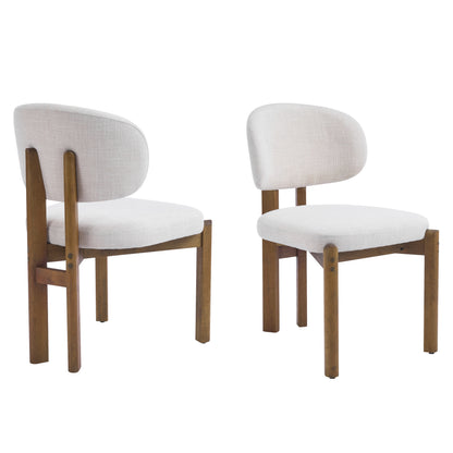 Beige Upholstered Mid-Century Walnut Finished Frame Dining Chairs (Set of 2) image 4