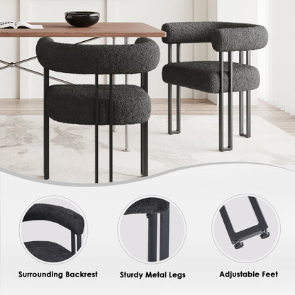 Set of 2 Upholstered Dining Arm Chairs, Bouclé Fabric Accent Chairs with Metal Frame, Modern Armchairs with Cushioned Seat & Back, Stain-Resistant, Living Room & Dining Room image 5
