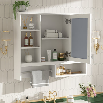 35 inch Wall-Mount 2-in-1 Mirror Cabinet with Adjustable Shelves, Soft-Closing Hinges, Open Shelves, for Bathroom Vanity, Living Room, Bedroom Storage Organizer image 4