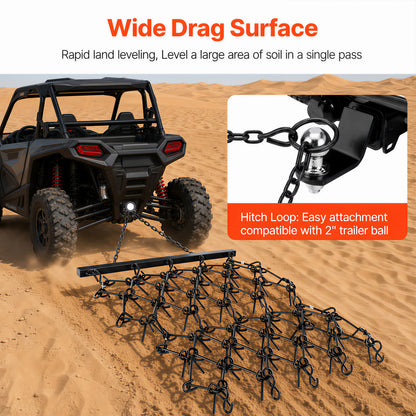 4FT Heavy-Duty Steel Drag Harrow,Field Leveling Chain Rake,Compatible with ATV UTV Compact Utility Tractors,Black Coated Durable Construction image 7