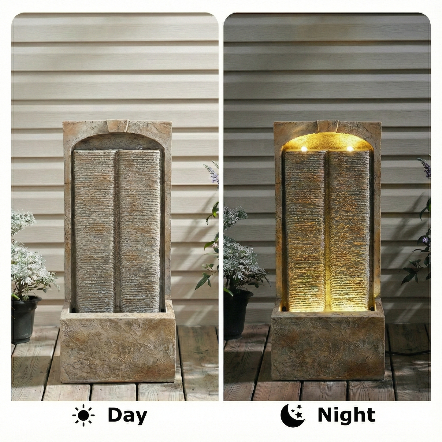 39 Inch Outdoor Water Fountain with Pump, Modern Cascading Freestanding Wall Fountain, Weather-Resistant Garden Water Feature with Warm White LED Lights, Outdoor Waterfall Fountain for Patio Porch Law image 5