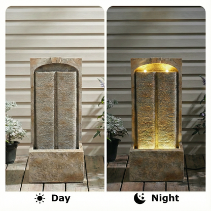 39 Inch Outdoor Water Fountain with Pump, Modern Cascading Freestanding Wall Fountain, Weather-Resistant Garden Water Feature with Warm White LED Lights, Outdoor Waterfall Fountain for Patio Porch Law image 5