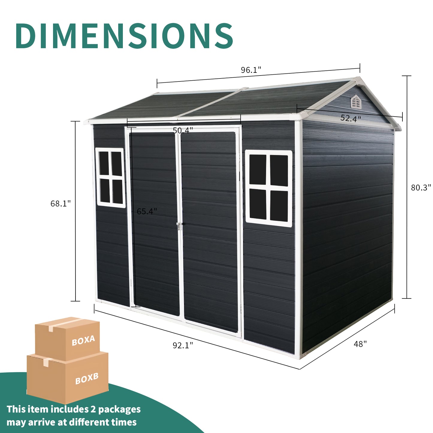 8x4ft Outdoor Resin Garden Shed with Floor and 2 Windows, Plastic Patio Outdoor Storage Shed with Lockable Door for Garden Tools, Bicycles, Trash Cans, Black image 6