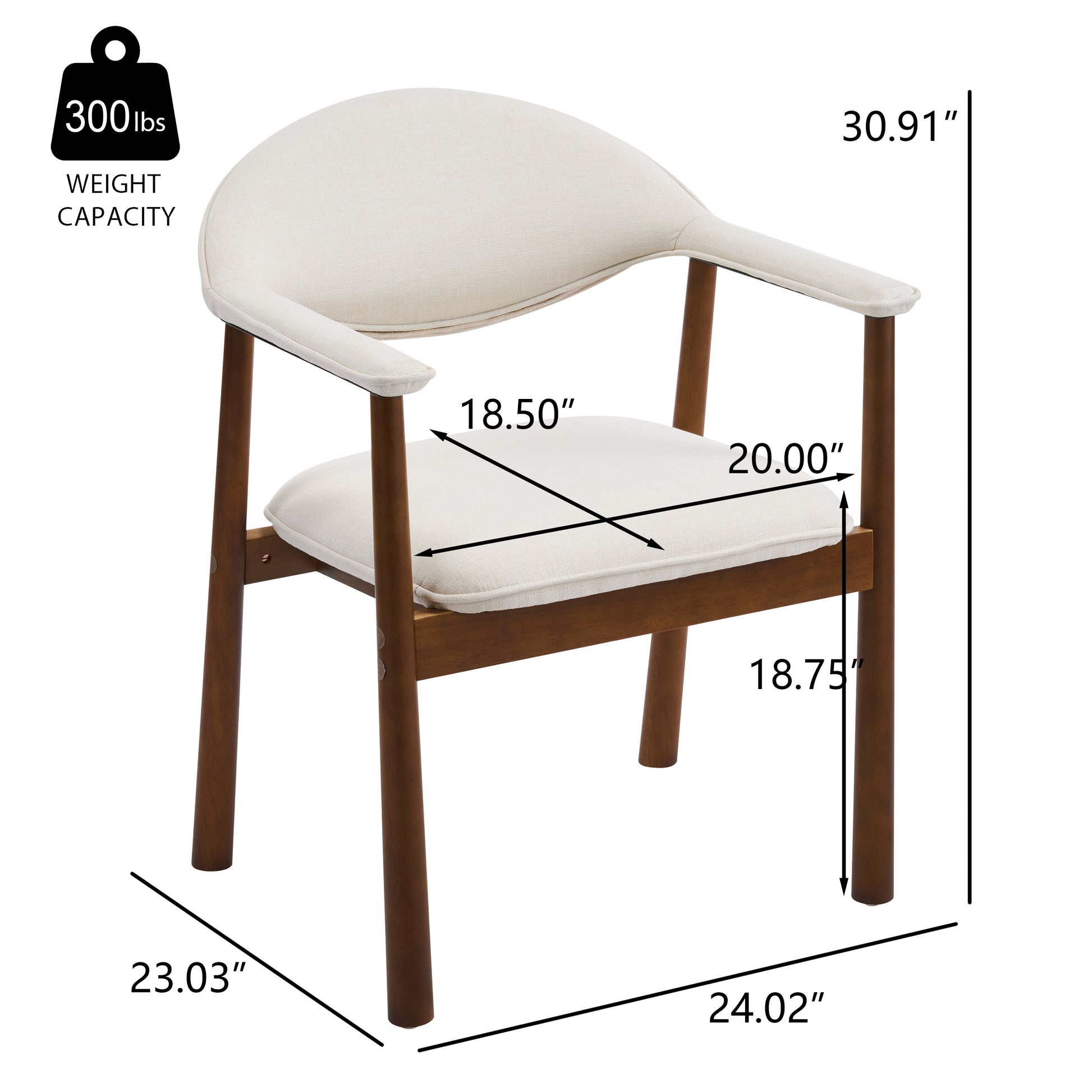 Modern Upholstered Dining Chairs with Curved Back, Beige Fabric & Walnut Finish Rubber Wood, Set of 2 image 2