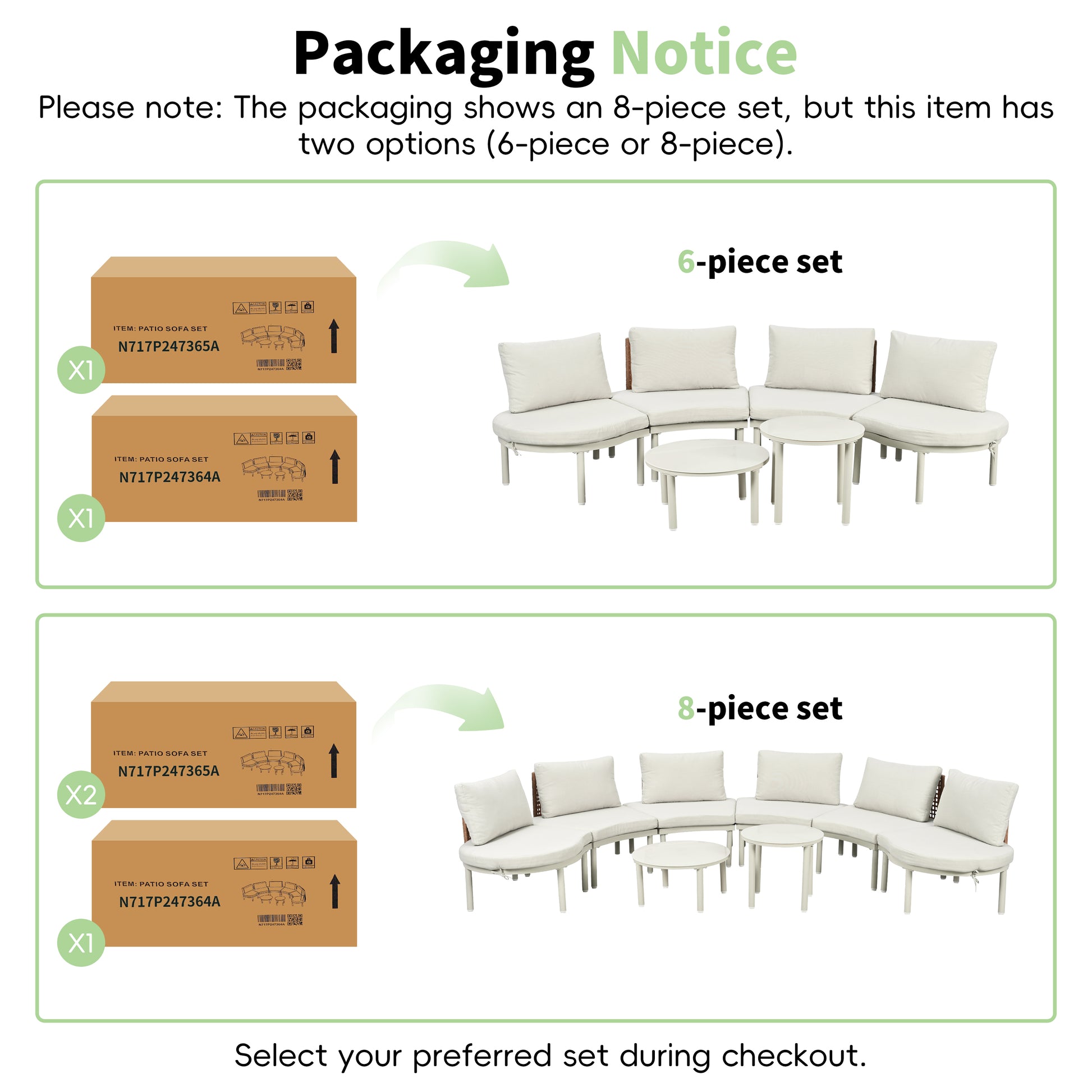 TOPMAX 6-Piece Patio Sofa Furniture Set, Half Moon Outdoor Sectional Sofa with 2 High-Low Coffee Tables, PE Wicker Rattan, Tempered Glass, 4 Pillows & Cushions, for Backyard, Garden, Poolside,Beige image 9
