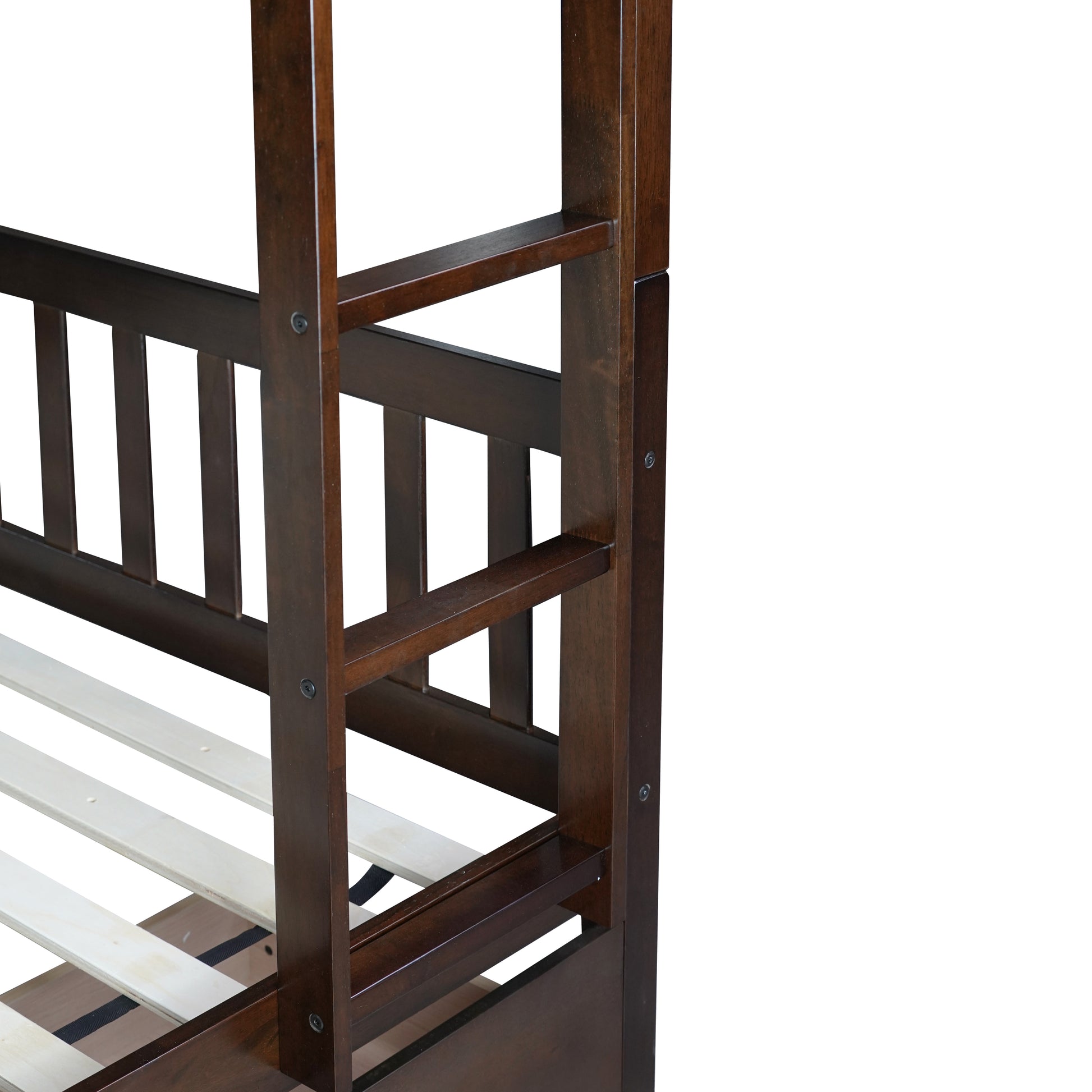 Twin Over Twin Rubber Wood Bunk Bed with 2 Drawers, Convertible into 2 Twin Beds, Twin Size Bunk Bed with Ladder and Safety Guardrails,Espresso (Old Sku W504S00200) image 7
