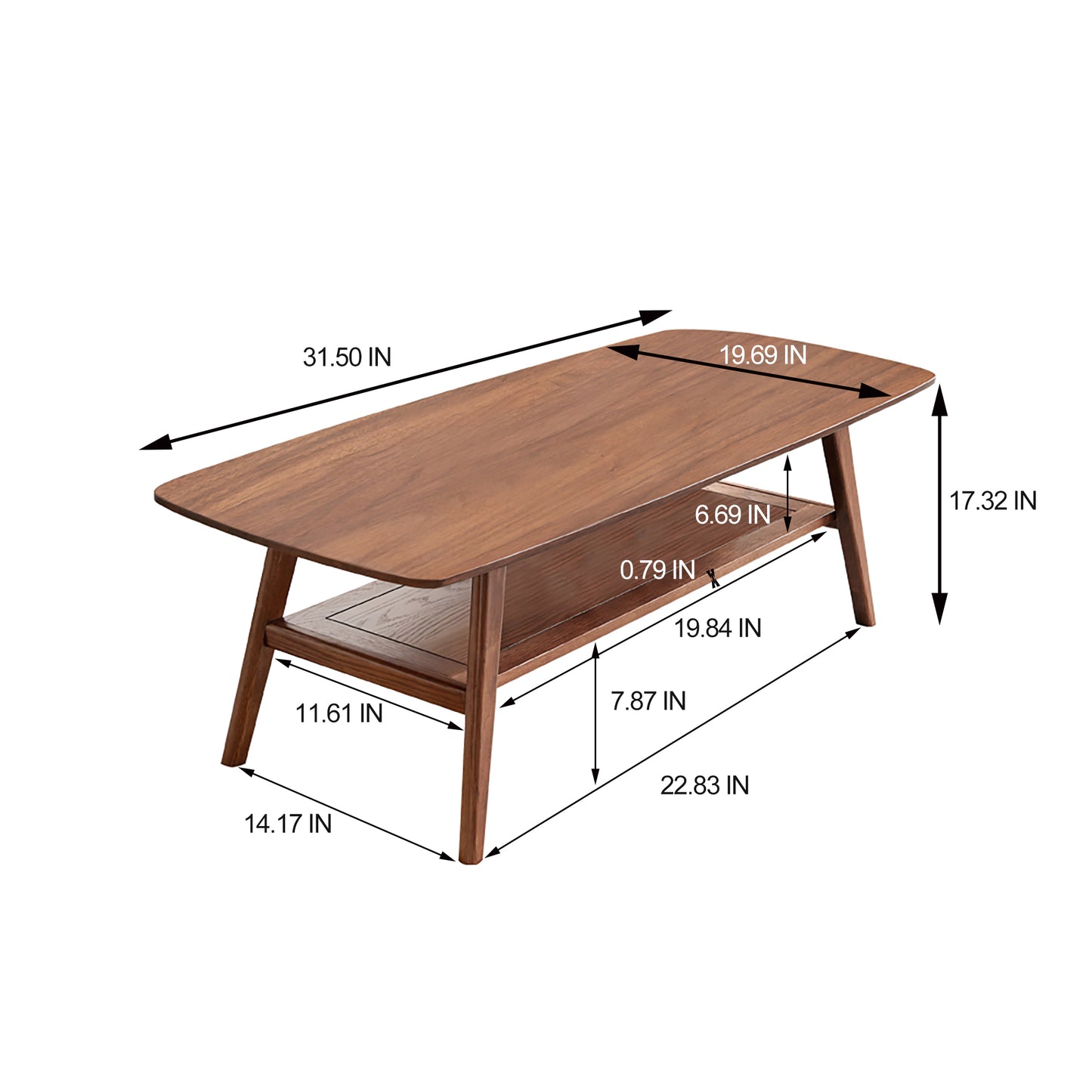 Center Table Low Table 100% Solid Oak Wood Top Plate Desk Coffee Table Width 80 x Depth 50 x Height 44 cm Study Desk Work From Home Easy To Assemble Walnut Color Wood With Storage Shelf image 7