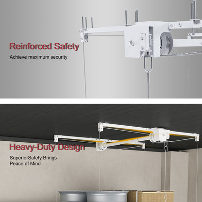 White Overhead Garage Storage Rack 4x8 FT for High Ceilings 10-12 FT, 350LBS Capacity All-Steel Construction with Safety Lock (Installation Required, Heavy-Duty Garage Organizer) image 6