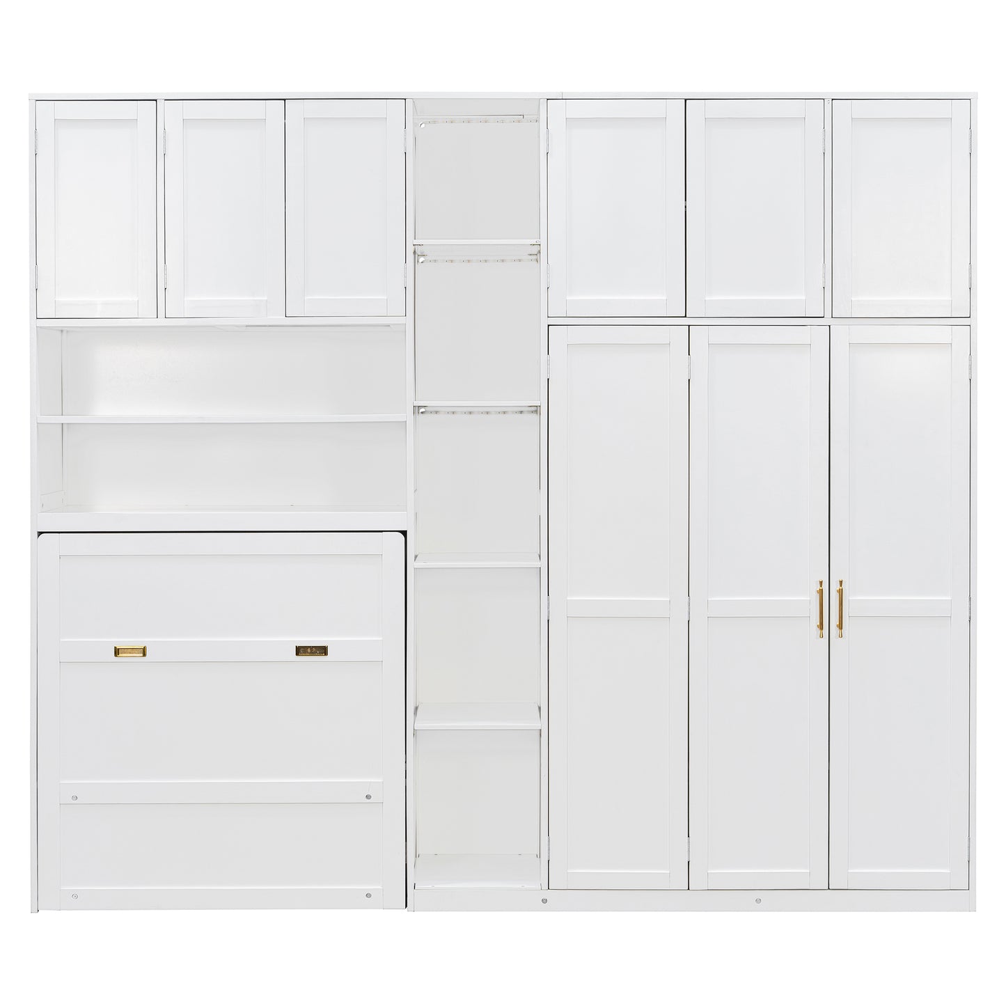 Twin Size Murphy Cabinet Bed with Wardrobe & Storage Shelves, 5-Tier LED Display Shelves, Overhead Cabinets, White image 9