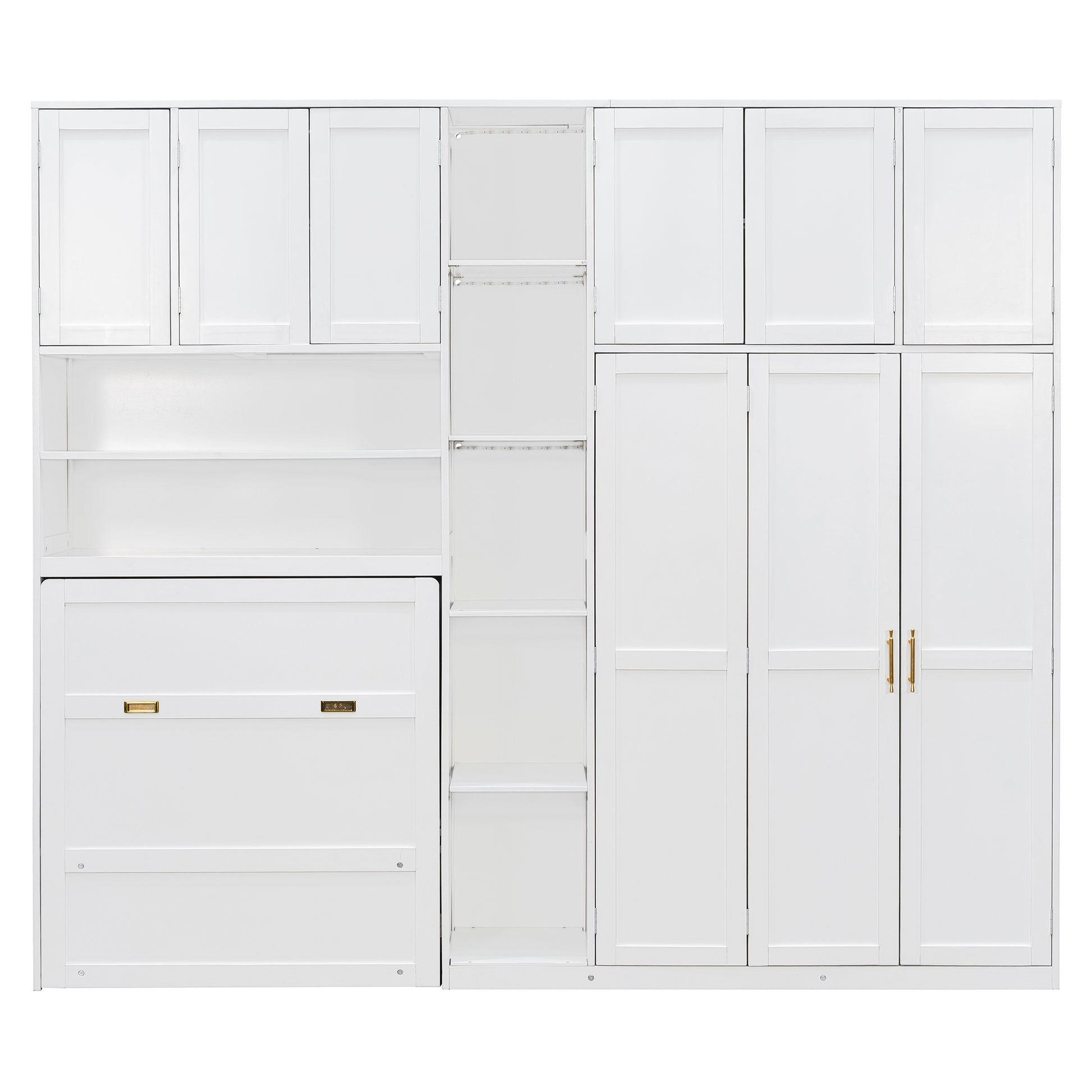 Twin Size Murphy Cabinet Bed with Wardrobe & Storage Shelves, 5-Tier LED Display Shelves, Overhead Cabinets, White image 9