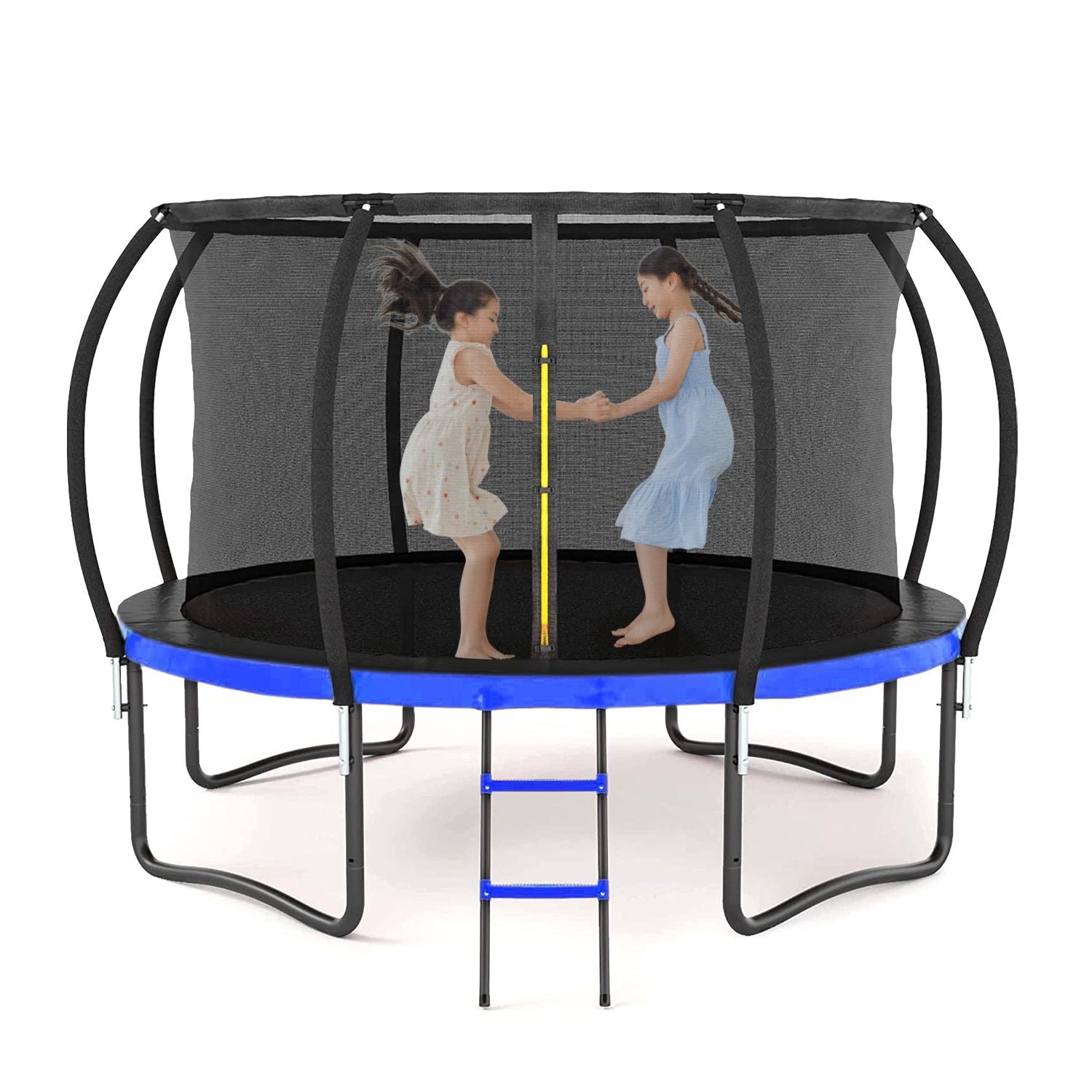 12FT Outdoor Big Trampoline With Inner Safety Enclosure Net, Ladder, PVC Spring Cover Padding, For Kids, Black&Blue Colo image 9