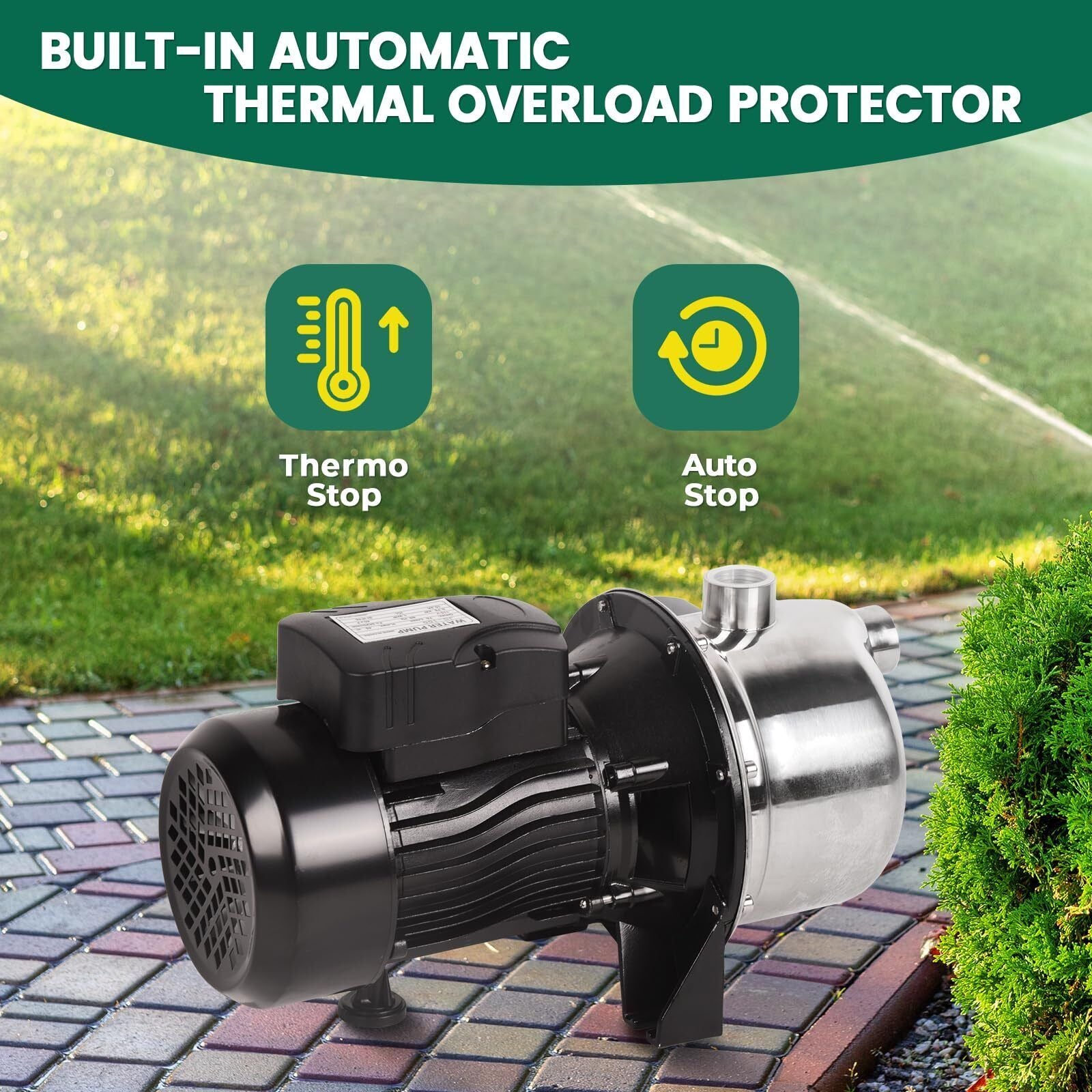1.2HP Shallow Well Pump,Water Transfer Pump,115V 1209GPH Max. Head 147ft, Stainless Steel Garden Pump, Portable Sprinkle image 6