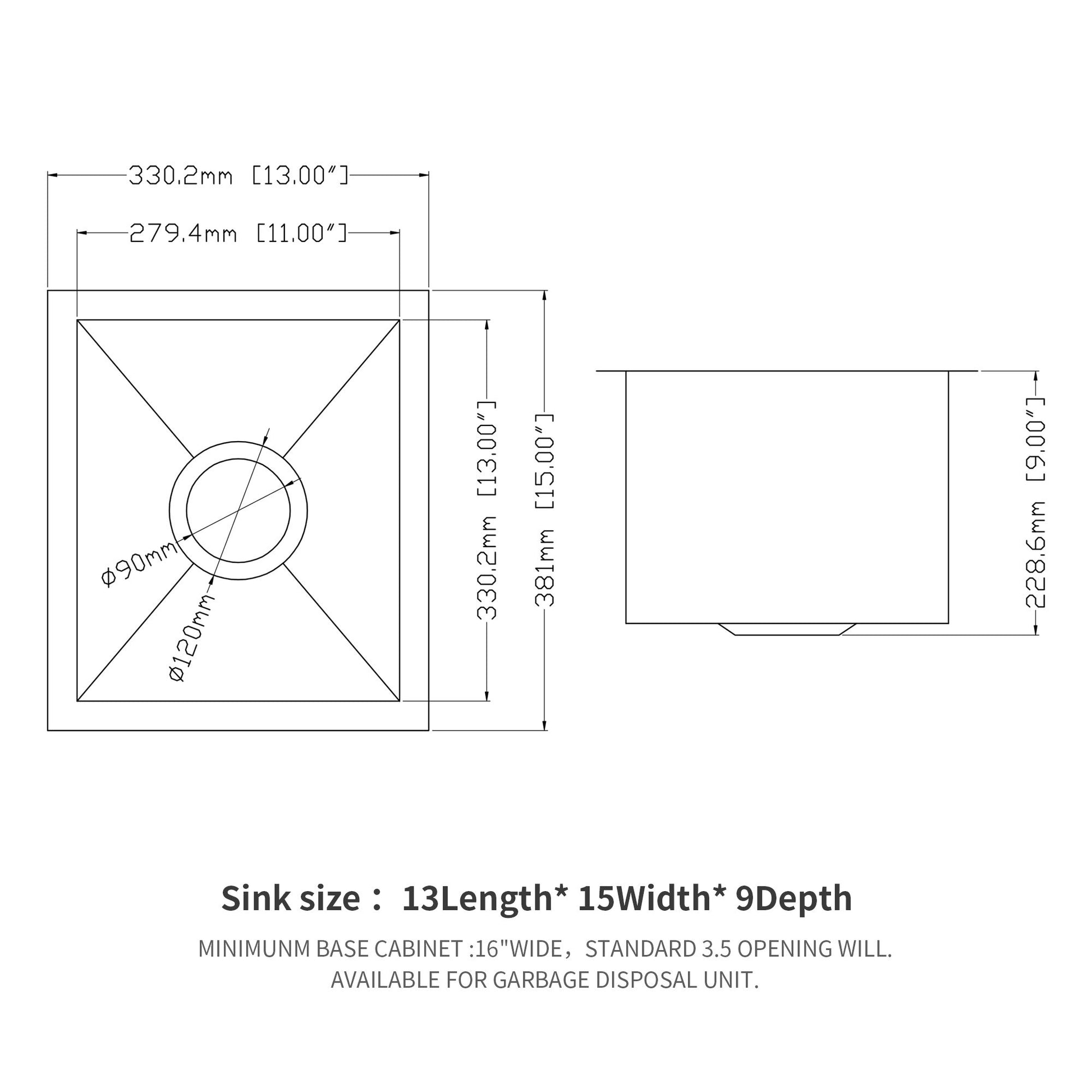 13 Inch Undermount Sink - 13" x 15" x 9" Undermount Stainless Steel Kitchen Sink 16 Gauge 9 Inch Deep Single Bowl Kitche image 8