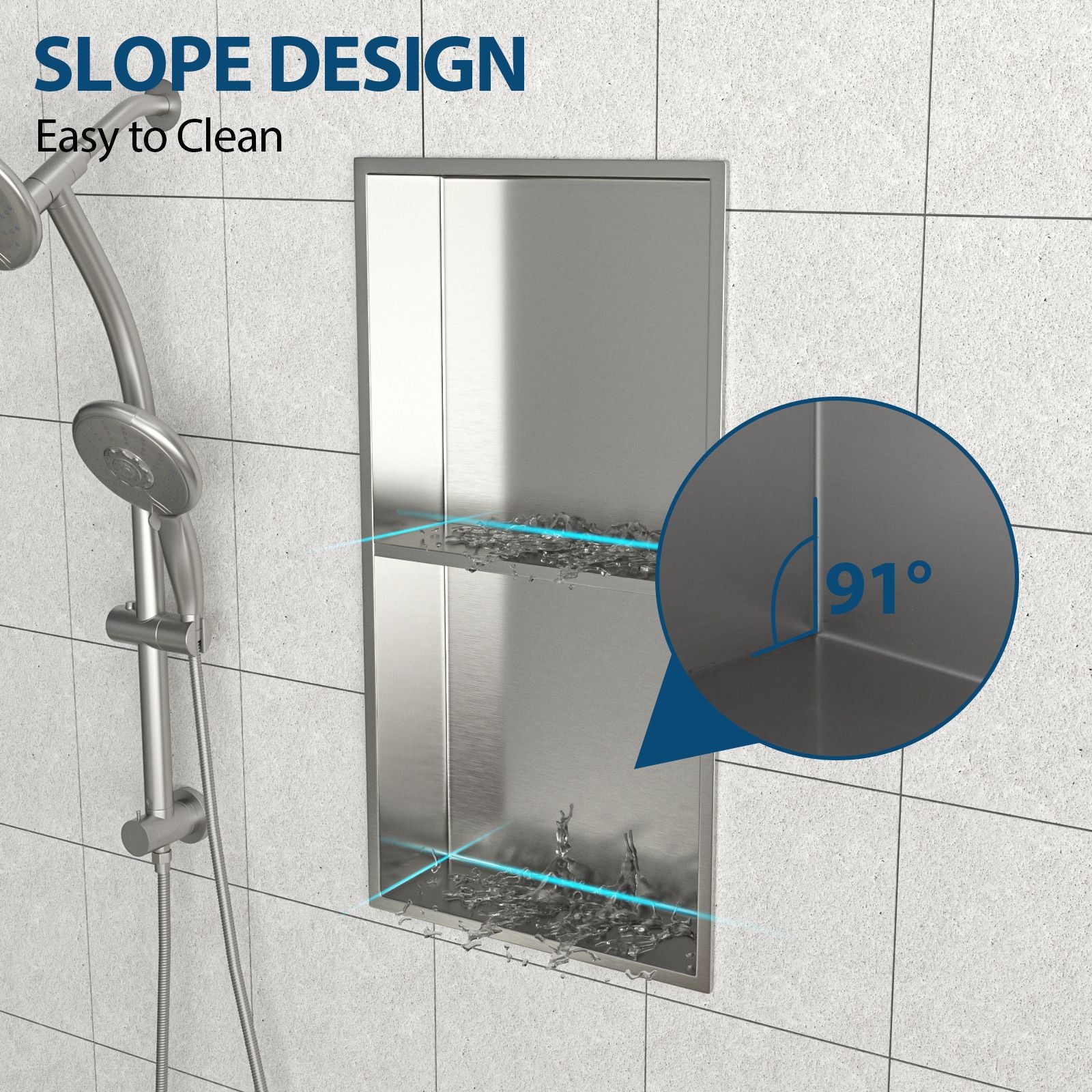13" x 25" Stainless Steel Shower Niche Double Shelf, Brushed Nickel image 7