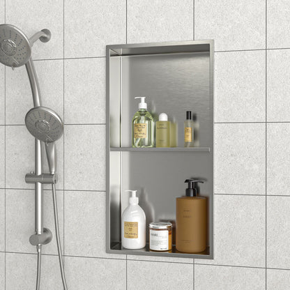 13" x 25" Stainless Steel Shower Niche Double Shelf, Brushed Nickel image 2