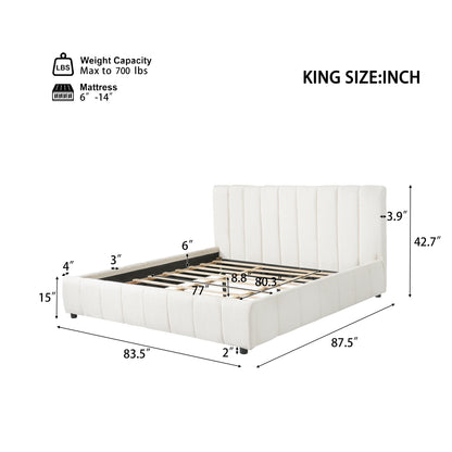 King Size Upholstered Bed Frame With Boucle Fabric And Thick Headboard, Off white image 3